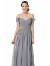 A-line V Neck Off Shoulder Gray Chiffon Bridesmaid Dress